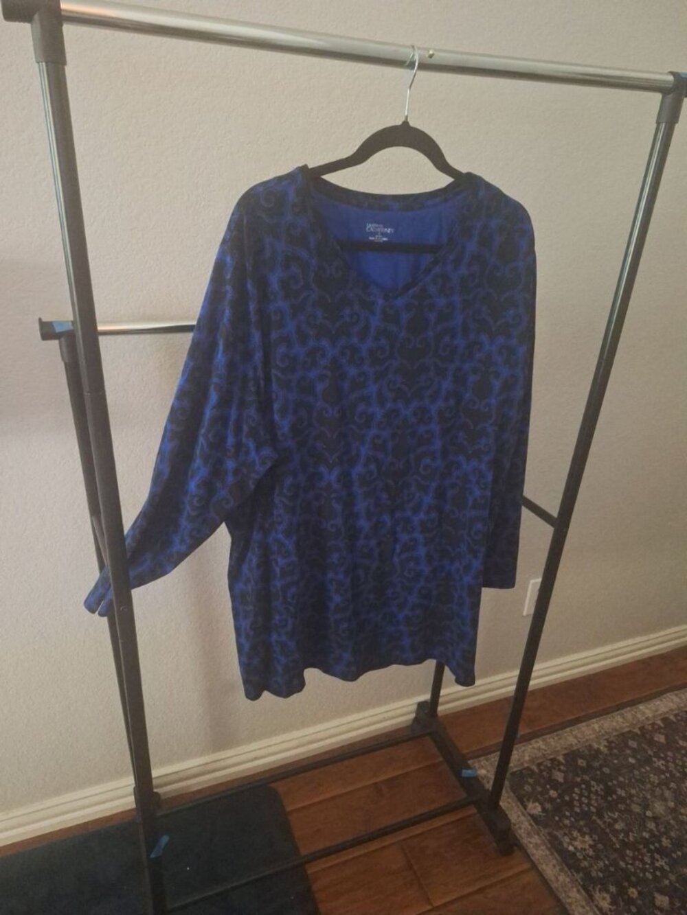 Catherines Blue and Black Scroll Print Long Sleeve Tunic Top 3X